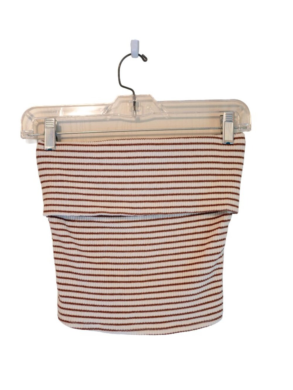 Gaze Ribbed Cropped Tube Top - White & Brown Stripes - Size Medium